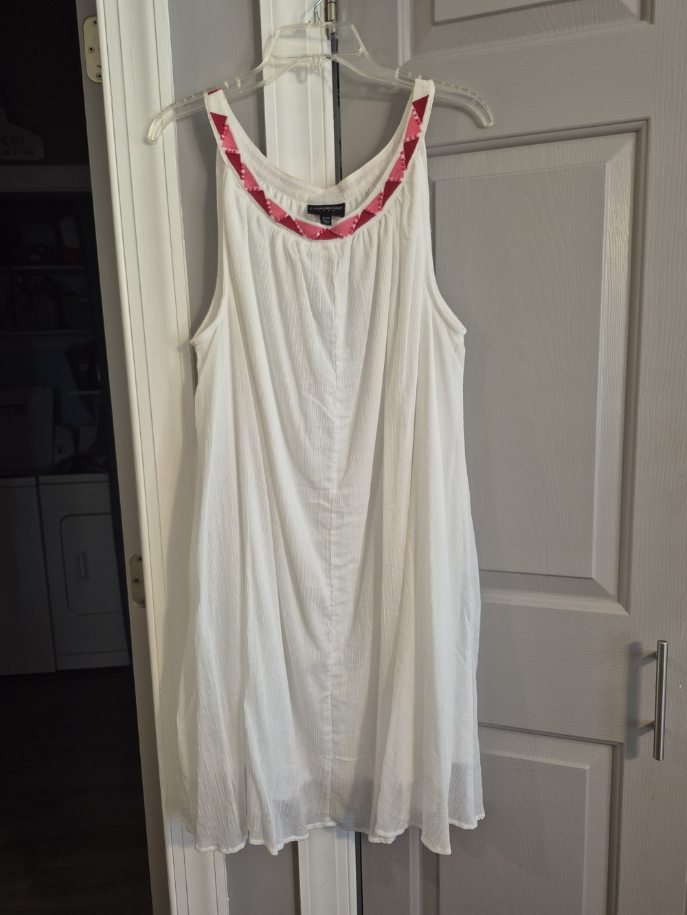 Lane Bryant White Sleeveless Dress with Pink Embroidered And Beaded Neckline